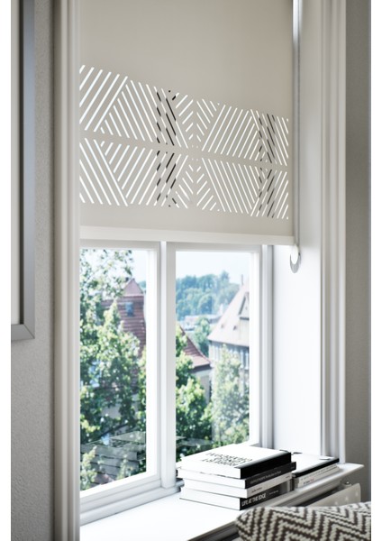 Lazer Kesim Mat Stor Perde, Lazer Kesimli Klasik Serisi, C-2002 Ekru Renk