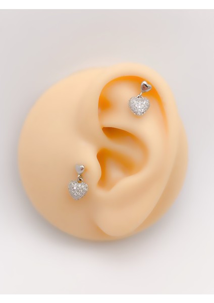 Cerrahi Çelik Piercing Sallantılı Kalp Figürlü Kıkırdak Helix Tragus Piercing (1 Adet)