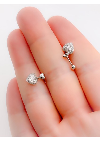 Cerrahi Çelik Piercing Sallantılı Kalp Figürlü Kıkırdak Helix Tragus Piercing (1 Adet)