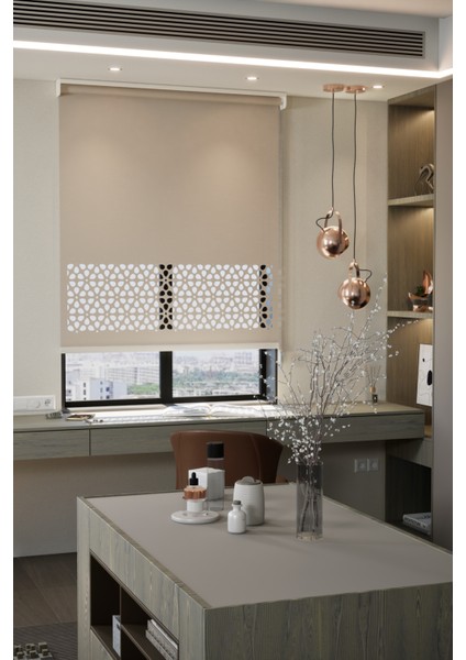 Lazer Kesim Mat Stor Perde, Lazer Kesimli Modern Serisi, M-4003 Açık Kahverengi