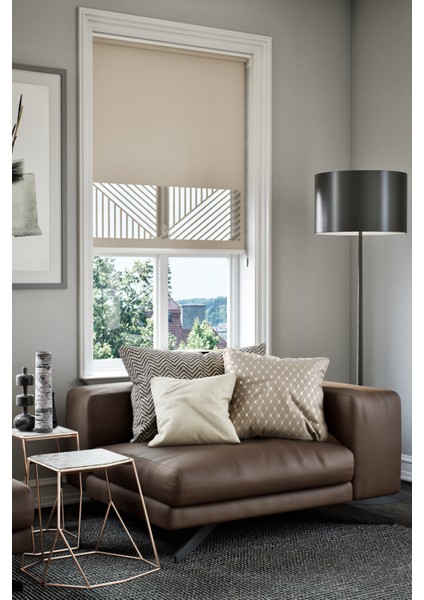 Lazer Kesim Mat Stor Perde, Lazer Kesimli Klasik Serisi, C-151003 Açık Kahverengi