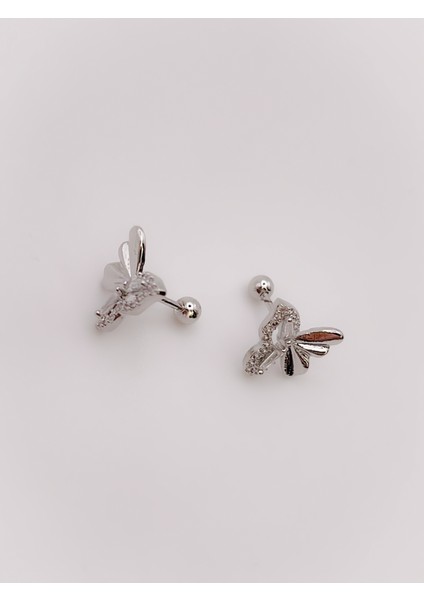 Cerrahi Çelik Piercing Zirkon Taşlı Plaka Kelebek Helix Tragus Piercing (1 Adet)