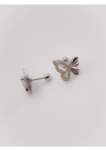 Cerrahi Çelik Piercing Zirkon Taşlı Plaka Kelebek Helix Tragus Piercing (1 Adet)