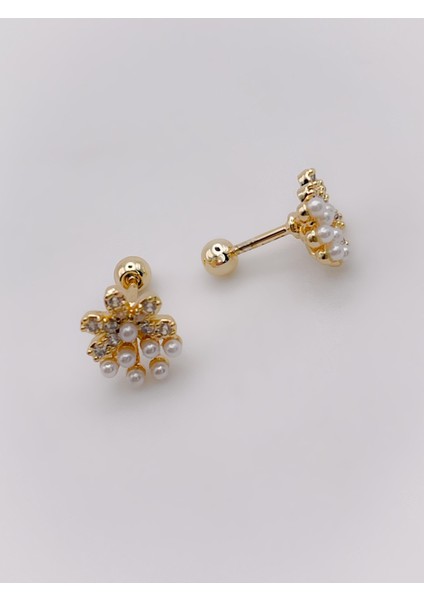 Cerrahi Çelik Piercing İncili Çiçek Figürlü Kıkırdak Helix Tragus Piercing (1 Adet)