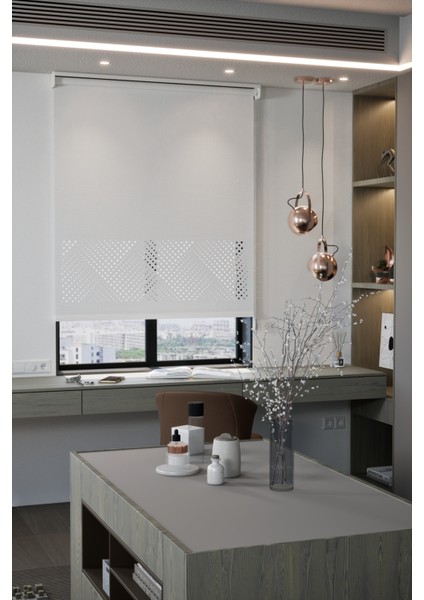 Lazer Kesim Mat Stor Perde, Lazer Kesimli Modern Serisi, M-3001 Beyaz Renk