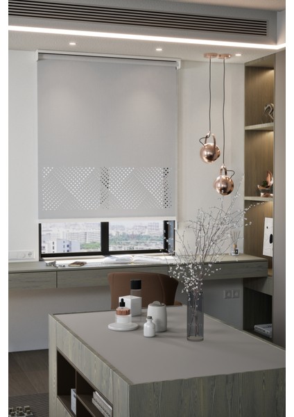 Lazer Kesim Mat Stor Perde, Lazer Kesimli Modern Serisi, M-3005 Gri Renk