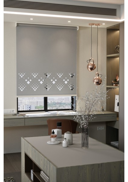 Lazer Kesim Mat Stor Perde, Lazer Kesimli Modern Serisi, M-5005 Gri Renk