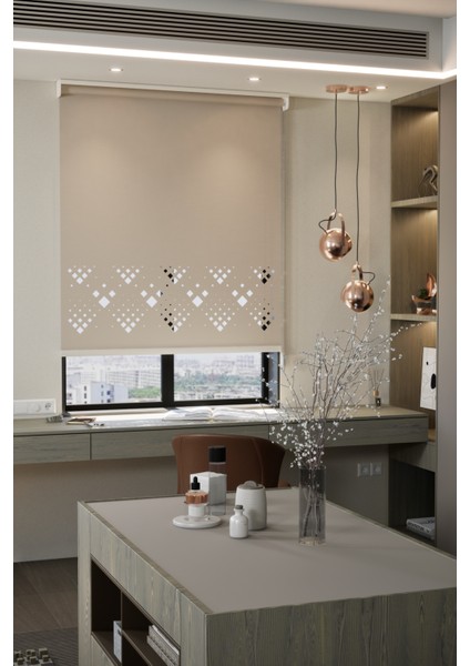 Lazer Kesim Mat Stor Perde, Lazer Kesimli Modern Serisi, M-5003 Açık Kahverengi