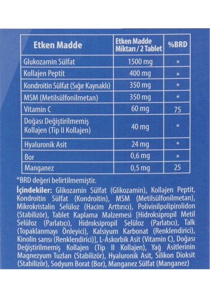 Odeflex + Glukozamin Kondroitin MSM +Tip2 Kolajen - 60 Tablet