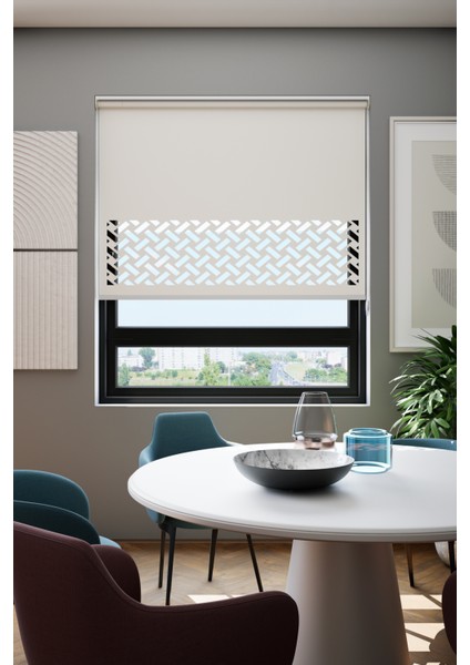 Lazer Kesim Mat Stor Perde, Lazer Kesimli Klasik Serisi, C-7001 Beyaz Renk