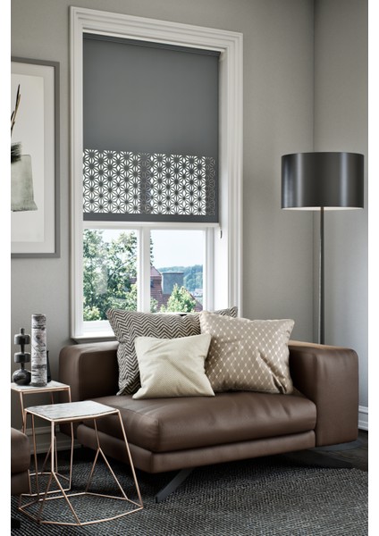 Lazer Kesim Mat Stor Perde, Lazer Kesimli Klasik Serisi, C-181004 Antrasit Renk