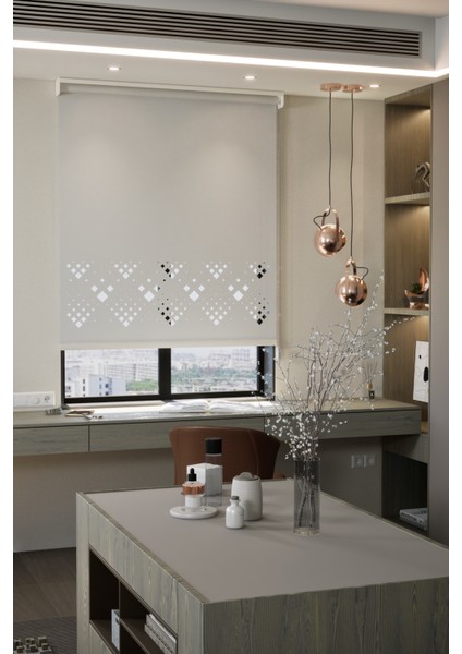 Lazer Kesim Mat Stor Perde, Lazer Kesimli Modern Serisi, M-5001 Beyaz Renk