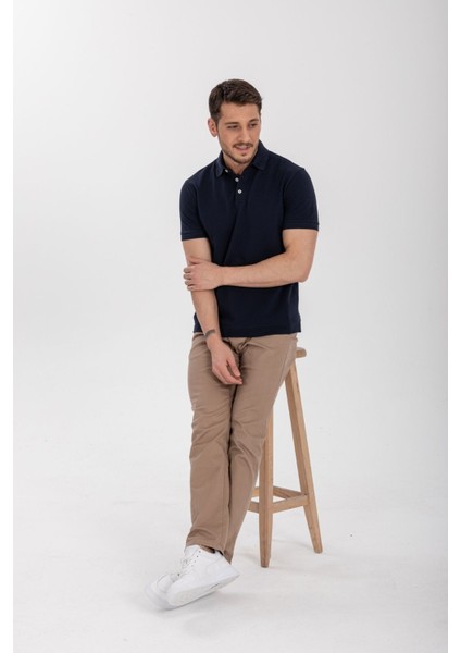 Lacivert Polo Yaka Regular Fit T-Shirt