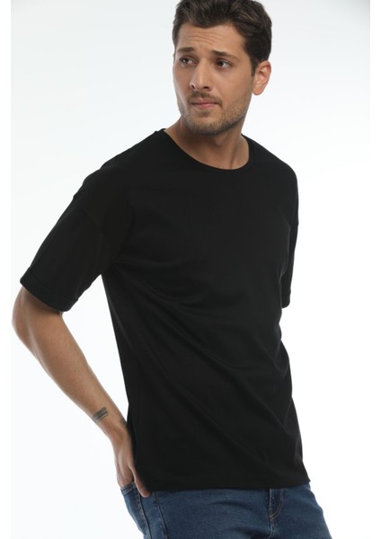 Yuvarlak Yaka Siyah Oversıze Organik Pamuk T-Shirt