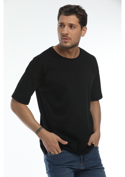 Yuvarlak Yaka Siyah Oversıze Organik Pamuk T-Shirt fiyatları