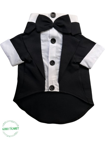 Siyah Papyonlu Smokin Damatlık Kedi ve Köpek Elbisesi Kıyafeti Takım Elbise