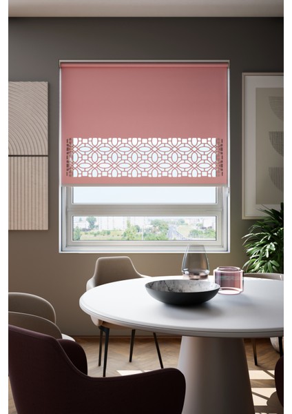 Lazer Kesim Mat Stor Perde, Lazer Kesimli Klasik Serisi, C-111006 Gül Kurusu Renk