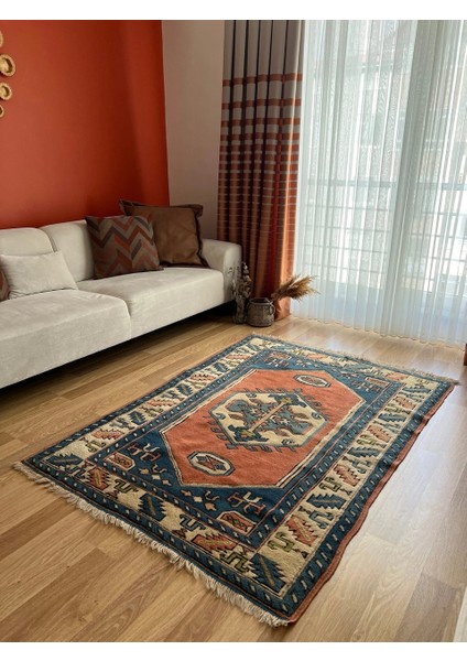 130 x 180 cm Büyük Boy Doğal Desenli Vintage, El Dokuma Anadolu Yün Halı, Harika Kondisyonlu Mavi Renkli Antik Halı modelleri