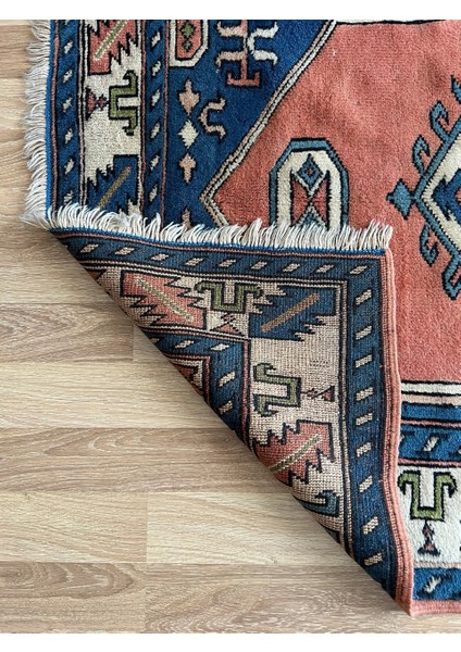 130 x 180 cm Büyük Boy Doğal Desenli Vintage, El Dokuma Anadolu Yün Halı, Harika Kondisyonlu Mavi Renkli Antik Halı fırsatları