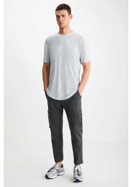 Oscar Erkek %100 Organik Pamuklu Comfort Fit Uzun Dökümlü Kumaş Açık Gri T-shirt modelleri