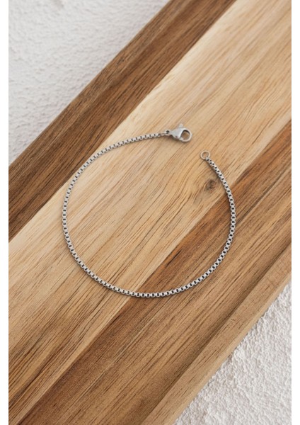 Çelik Kutu Kare Zincir Halhal Denizde Günlük Kullanıma Uygun Kararmaz Ince Box Zincir 1mm 22CM+4CM