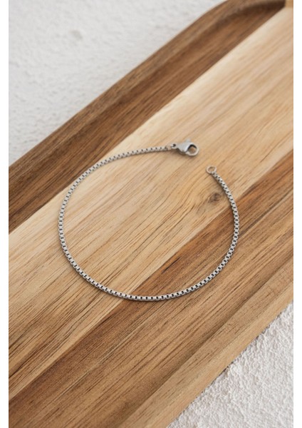 Çelik Kutu Kare Zincir Halhal Denizde Günlük Kullanıma Uygun Kararmaz Ince Box Zincir 1mm 22CM+4CM fırsatları