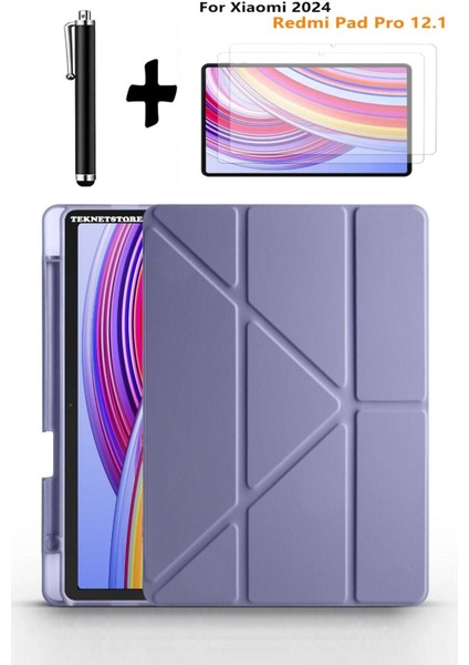 Xiaomi Redmi Pad Pro 12.1 Uyumlu Kalem Bölmeli Standlı Kılıf + Ekran Koruyucu + Kalem 3'lü Set