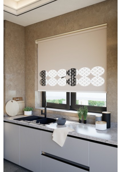 Lazer Kesim Mat Stor Perde, Lazer Kesimli Klasik Serisi, C-141003 Açık Kahverengi