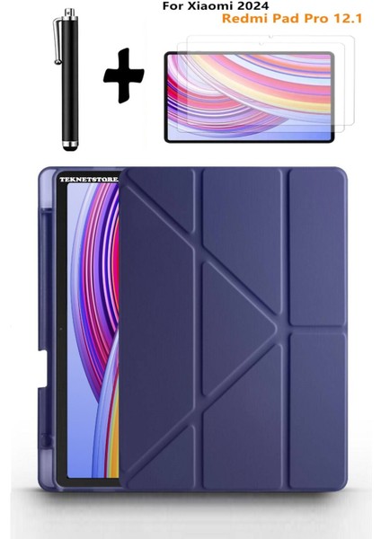 Xiaomi Redmi Pad Pro 12.1 Uyumlu Kalem Bölmeli Standlı Kılıf + Ekran Koruyucu + Kalem 3'lü Set