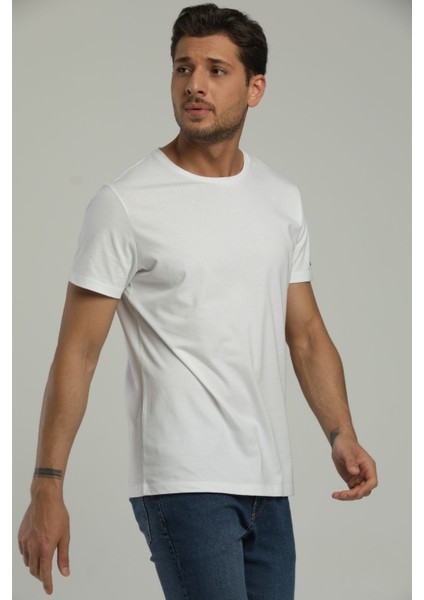 Yuvarlak Yaka Beyaz Regular Fit Organik Pamuk T-Shirt fiyatları