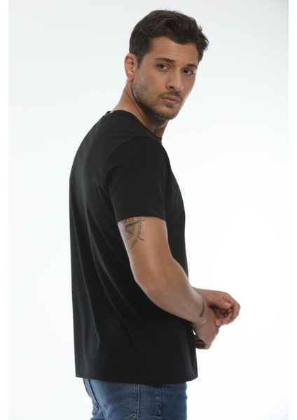 Yuvarlak Yaka Siyah Regular Fit Organik Pamuk T-Shirt indirimleri