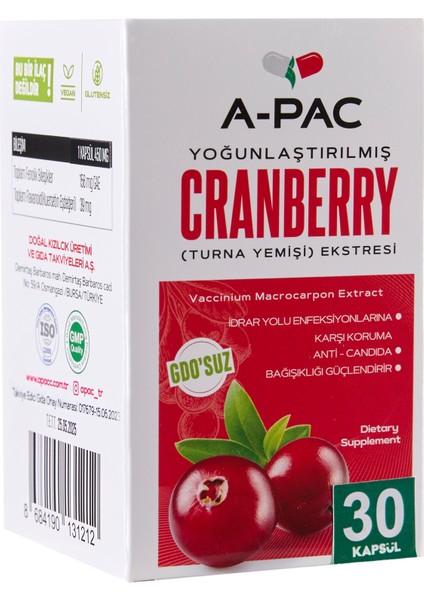 Cranberry Turna Yemişi Kızılcık Ekstresi Vitamin C 450 ml 30 Kapsül