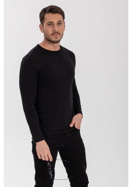 Slong Yuvarlak Yaka Uzun Kollu Slim Fit Basıc