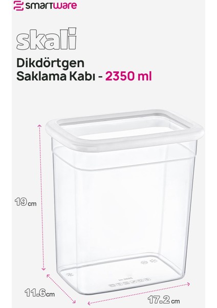 6'lı Set Skali Dikdörtgen Saklama Kabı Beyaz 2350 ml