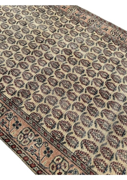 El Dokuma Eskitme 115 x 205 Bej Yün Vintage Halı