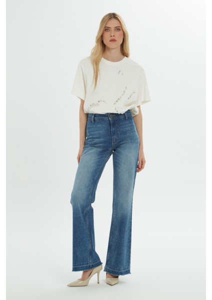 Jagronlu Mavi Mom Jean Pantolon