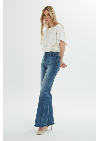 Jagronlu Mavi Mom Jean Pantolon fırsatları