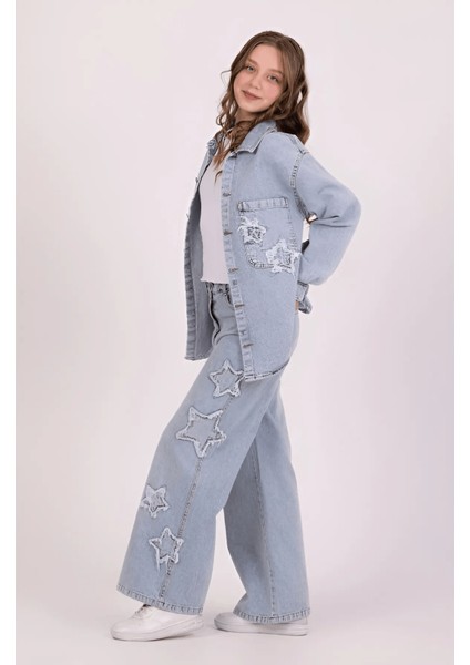 Yıldız Detaylı Bol Paça Kız Denim Pantolon fiyatları