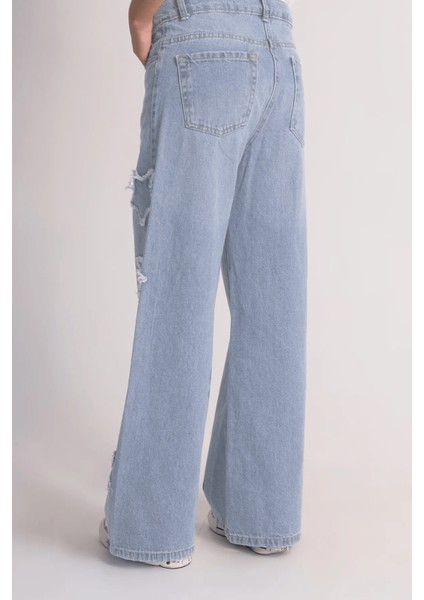 Yıldız Detaylı Bol Paça Kız Denim Pantolon fırsatları
