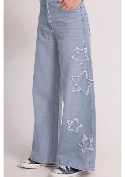 Yıldız Detaylı Bol Paça Kız Denim Pantolon indirimleri