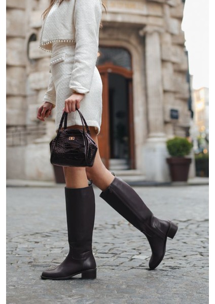 Kadın Yandan Fermuarlı Topuklu Çizme Levarin Kahve modelleri