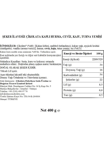 Şeker İlavesiz, Glütensiz, Vegan Mix Bitter Çikolata - Büyük Metal Kutu, 400 gr indirimleri