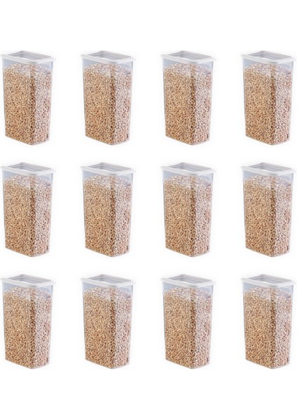 12'li Set Skali Dikdörtgen Saklama Kabı Beyaz 3500 ml