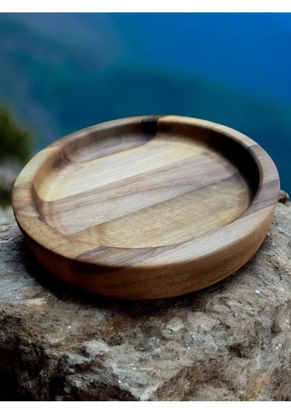 Ceviz Ağacı El Yapımı Doğal Ahşap Dekoratif Yuvarlak Kase Tabak 21 cm