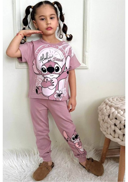Kız Çocuk Desenli Kısa Kollu Pijama Takımı