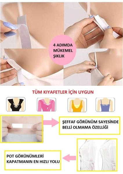 Dekolte Elbise Sabitleyici Yaka V Yaka Bluz Kravat Sabitleme Strablez Şeffaf Bant 36 Adet indirimleri