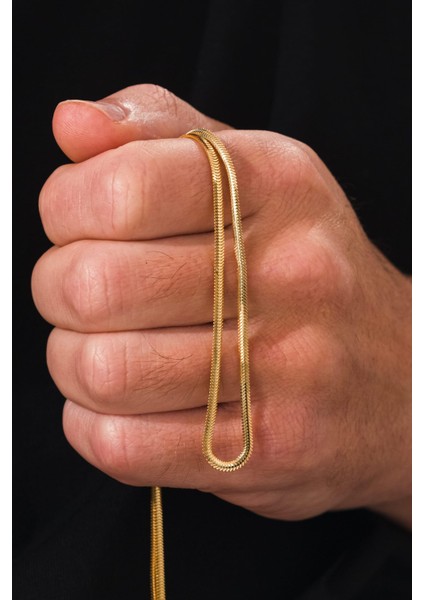 Gümüş 2.5 mm Altın Gold Kaplama Yassı Italyan Model Yılan Zincir Kolye