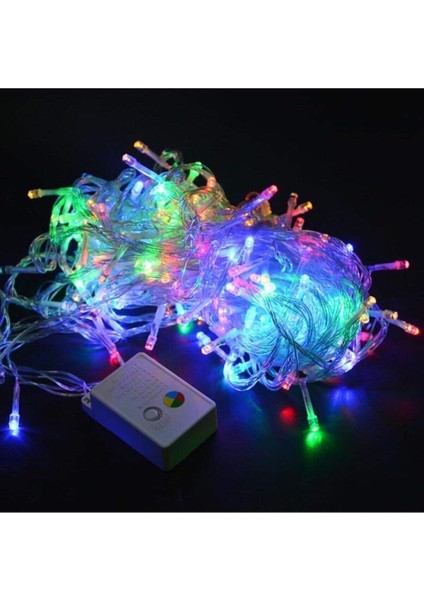 Renkli (Rgb) Pirinç Ip LED Ağaç Yılbaşı Süsleme 10 Metre 100 Ampullü Şeffaf Kablo