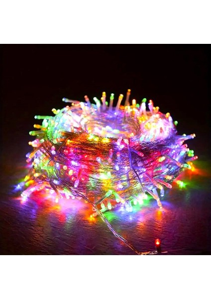 Renkli (Rgb) Pirinç Ip LED Ağaç Yılbaşı Süsleme 10 Metre 100 Ampullü Şeffaf Kablo