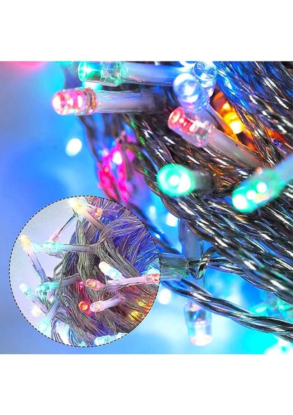 Renkli (Rgb) Pirinç Ip LED Ağaç Yılbaşı Süsleme 10 Metre 100 Ampullü Şeffaf Kablo